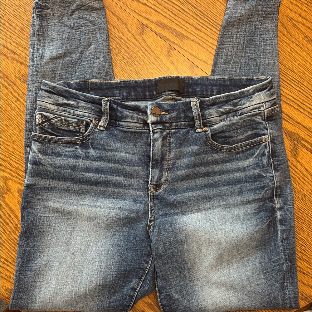 Buckle Blue Skinny Jeans with Faded Distressing